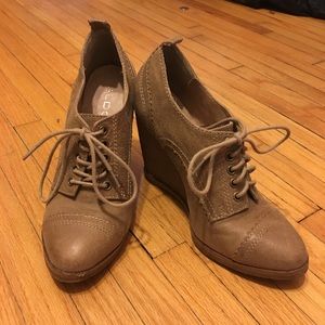 Beige lace up wedges